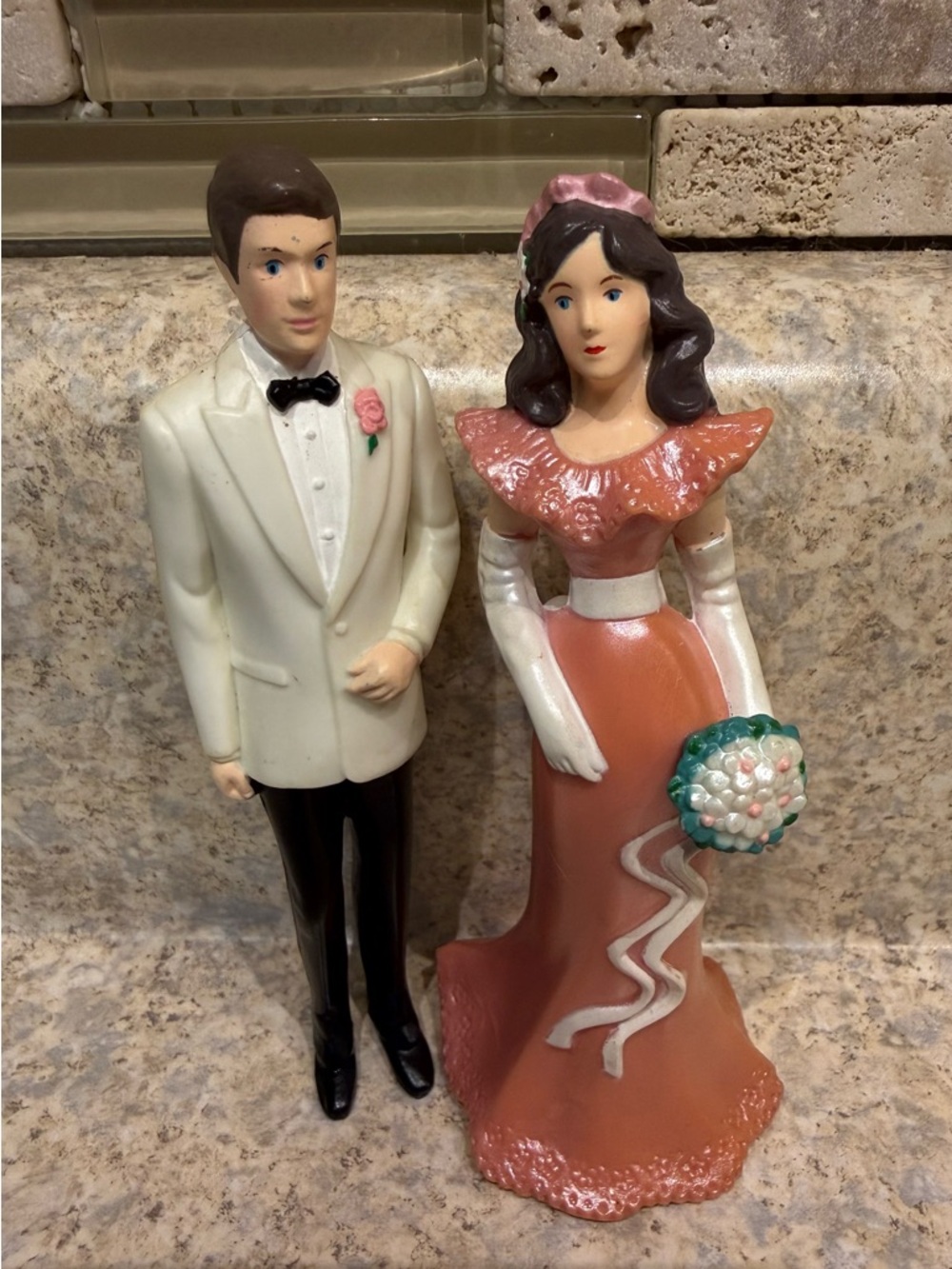 Vintage 1991 Pink Bride and Groom Cake Topper Set